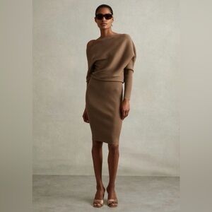 Reiss Brown One-Shoulder Dress